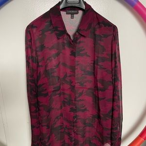 Sheer red camo button blouse